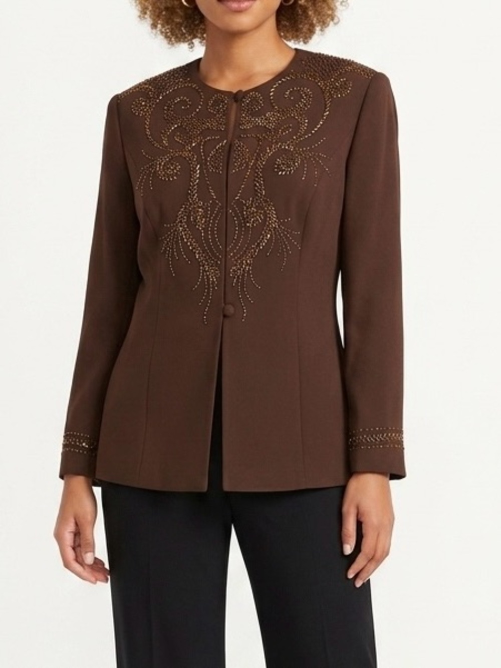 NWT Maxie Klein Brown Beaded Embellished Blazer Jacket Plus Size 16W